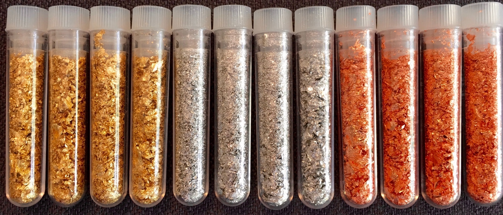 4 Gold + 4 Silver + 4 Copper Flake Vials...Large 3ml ... Lowest Price online