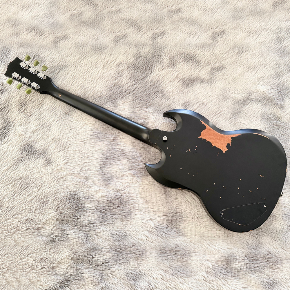 SG Electric Guitar, Matte Black Relic Finish, Single Humbucker Pickup, Aged Hard