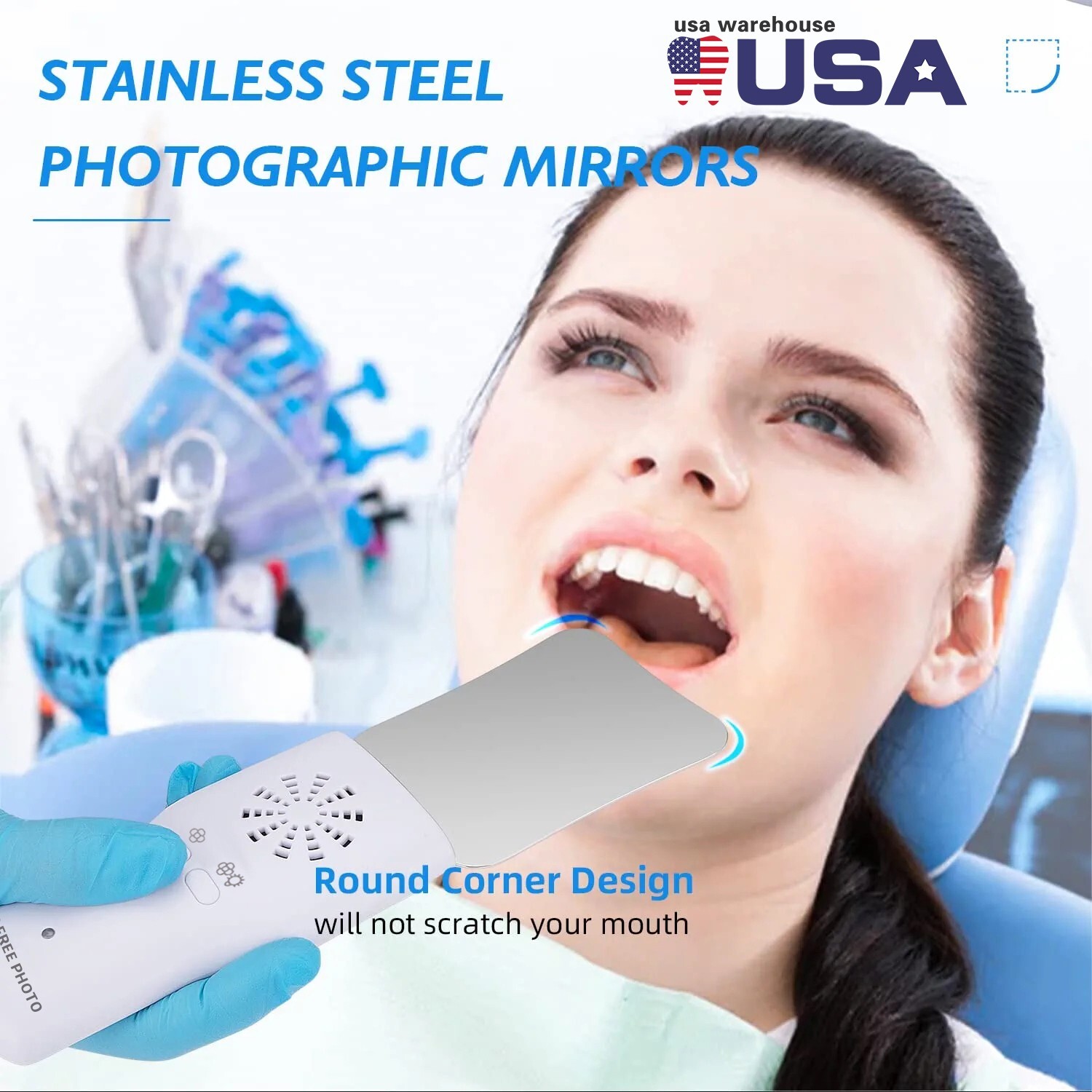 Dental Occlusal Mirror Fog Free LED Light Intra Oral Photo 4 Mirror Obervation
