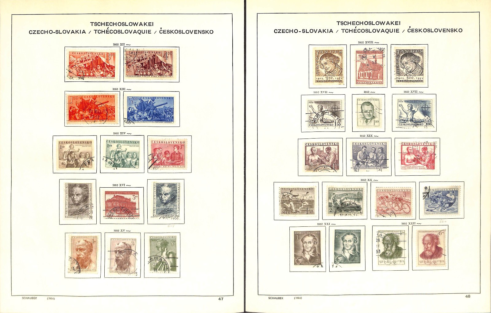 Czechoslovakia Stamp Collection on 40 Scott & Schaubek Pages, 1918-1968 (BH)
