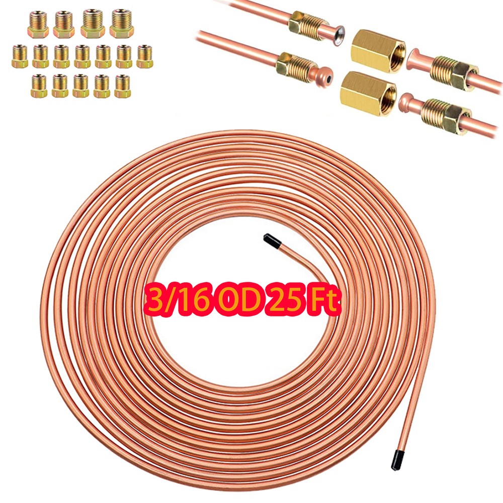 Copper Nickel Brake Line Tubing Kit 3/16 OD 25 Ft Coil Roll all Size Fittings US