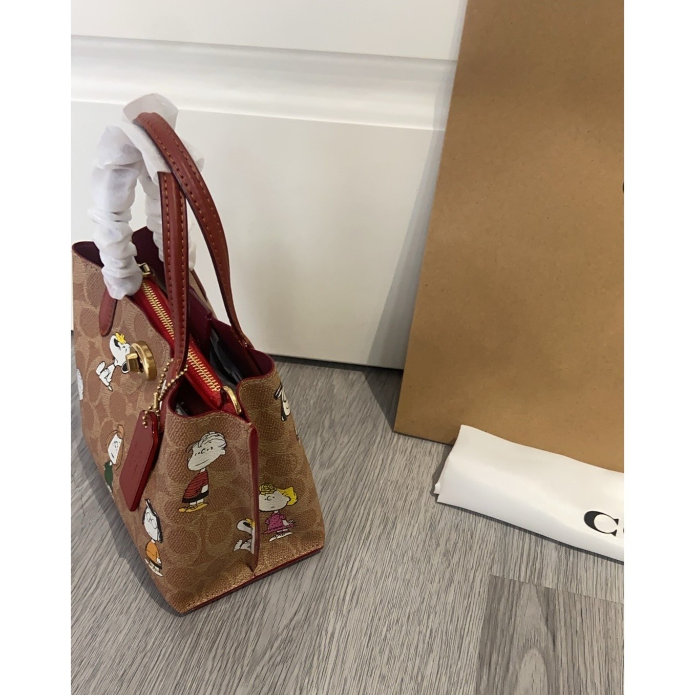 COACH CBF74 X PEANUTS Willow Tote Bag 18 Signature Canvas Removable zip pouch A