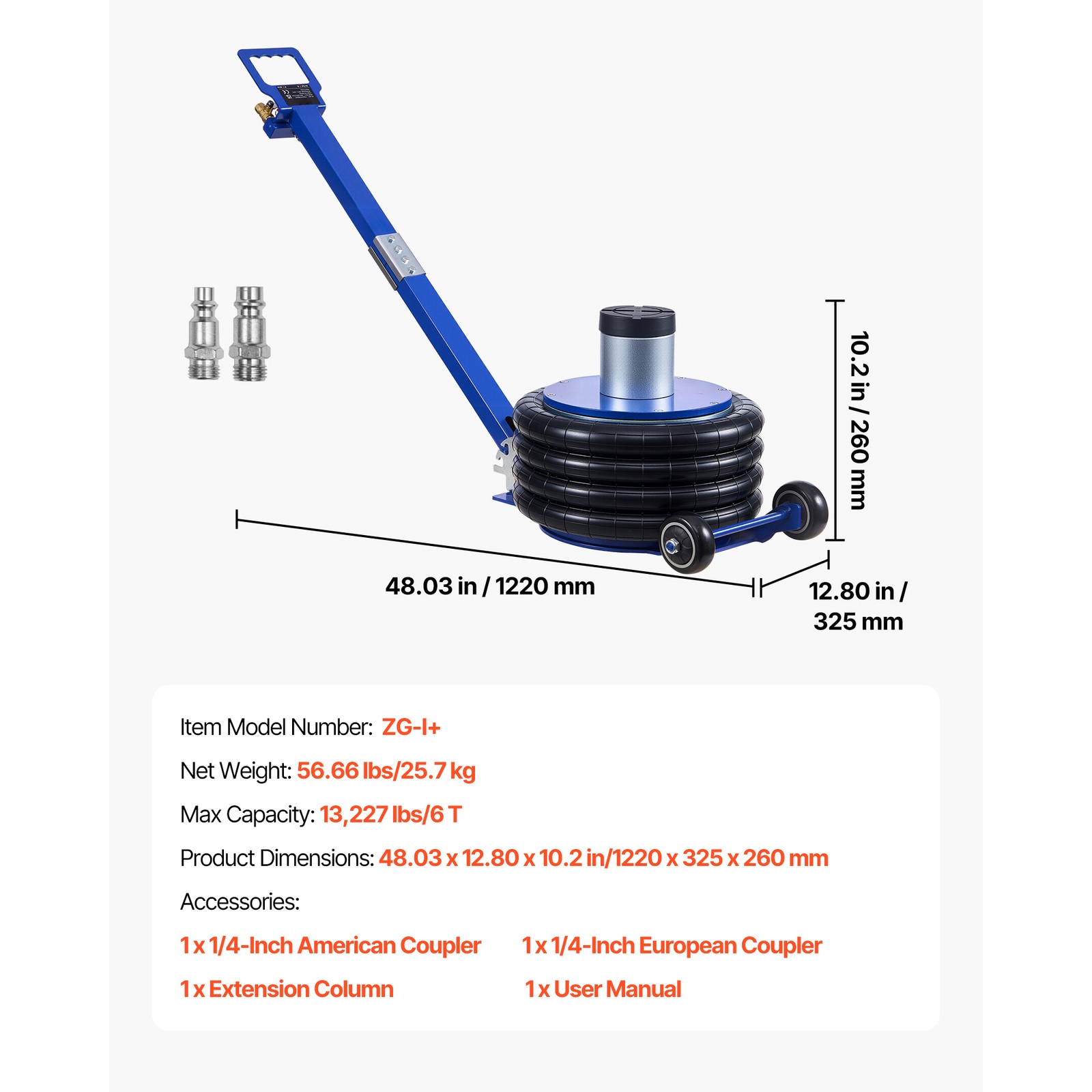Uimoso 4-layer Airbag Air Jack 6Ton/13227 lbs Pneumatic Jack w/Heightened Column