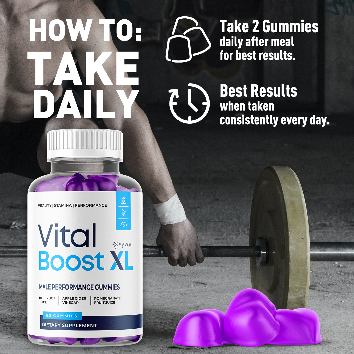 (1 Pack) Vital Boost XL Male Gummys Advanced Formula VitalBoost XL 60 Gummies