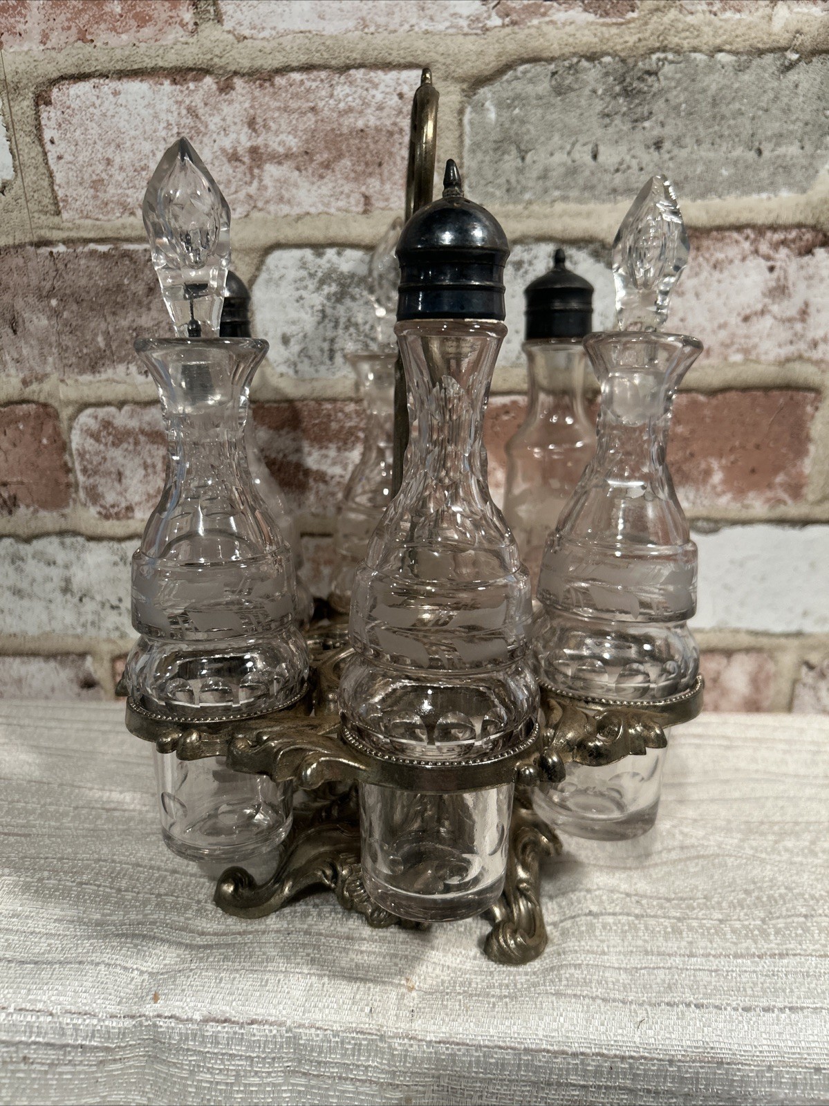 Heavy Antique Silver Plated 7 Pc Cruet Set