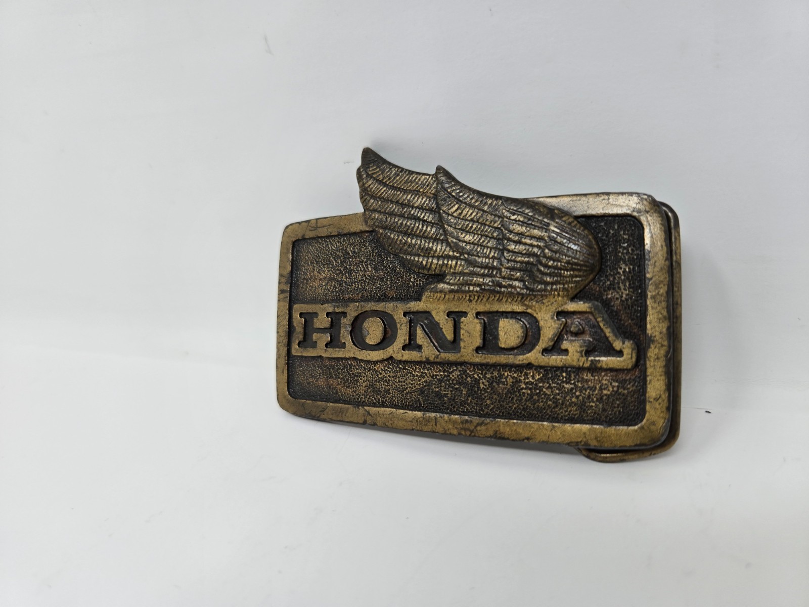 Vintage 1976 Honda Motorcycle Logo 3" Brass Belt Buckle by Indiana Metal Craft