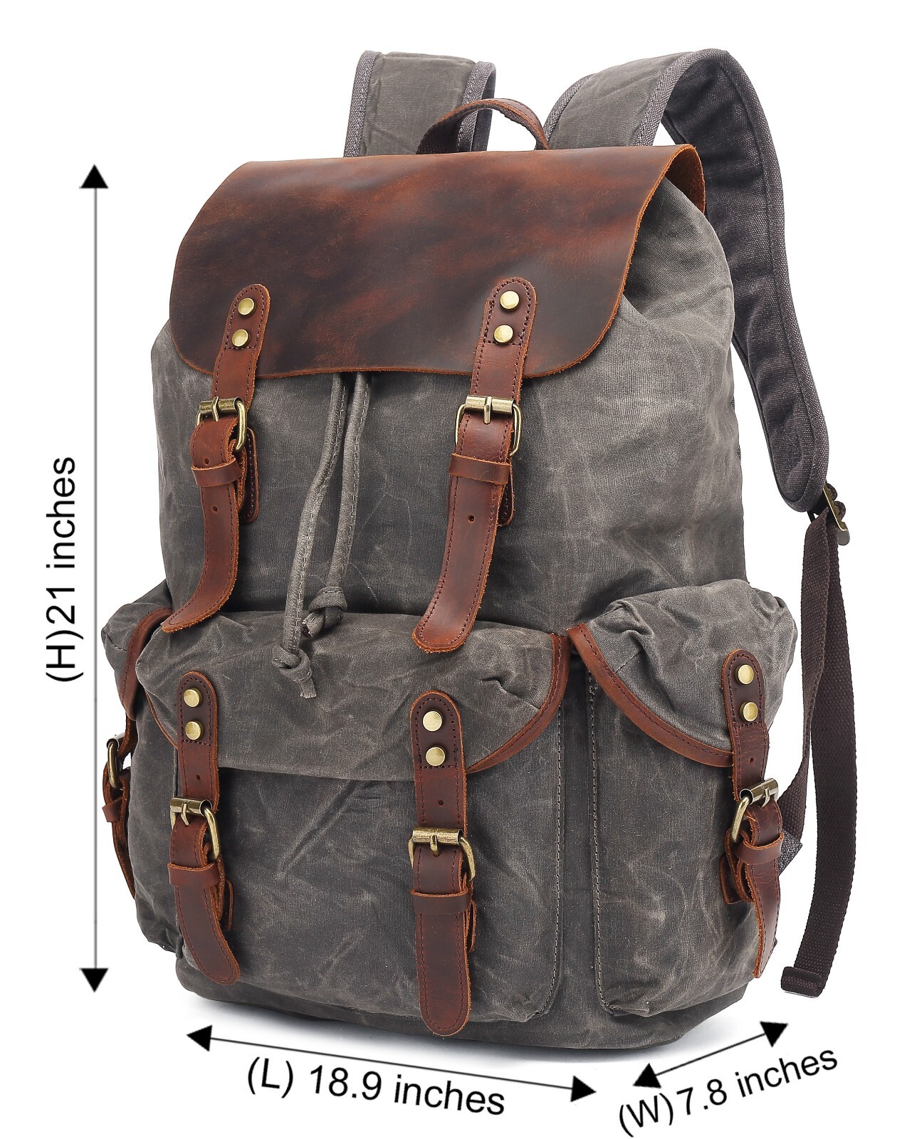 Men Waxed Canvas Leather Backpack Travel Rucksack Camping Hiking School Book Bag