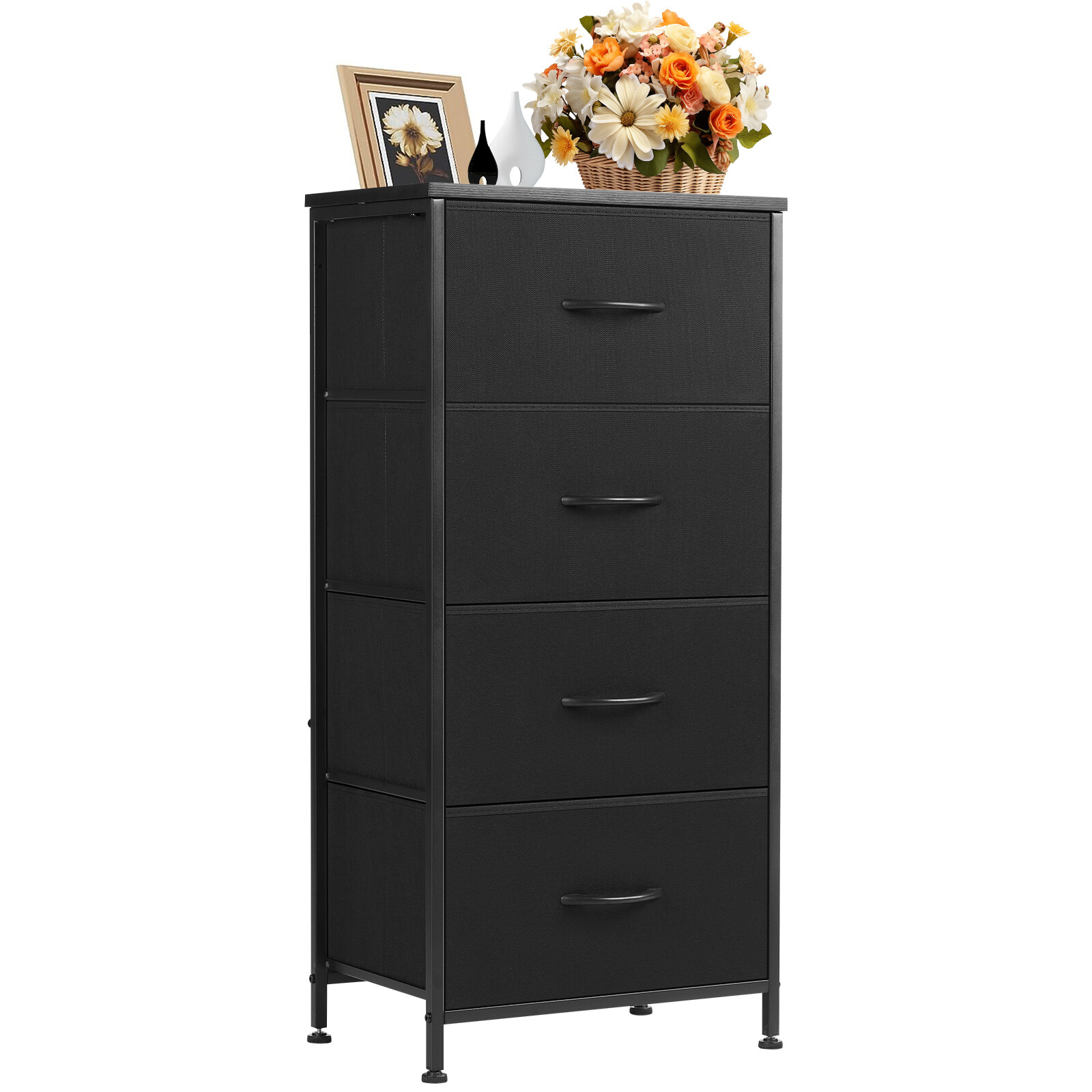 Skinny 4-Drawer Dresser - Fabric Storage Tower, Chest of Drawers for Bedroom