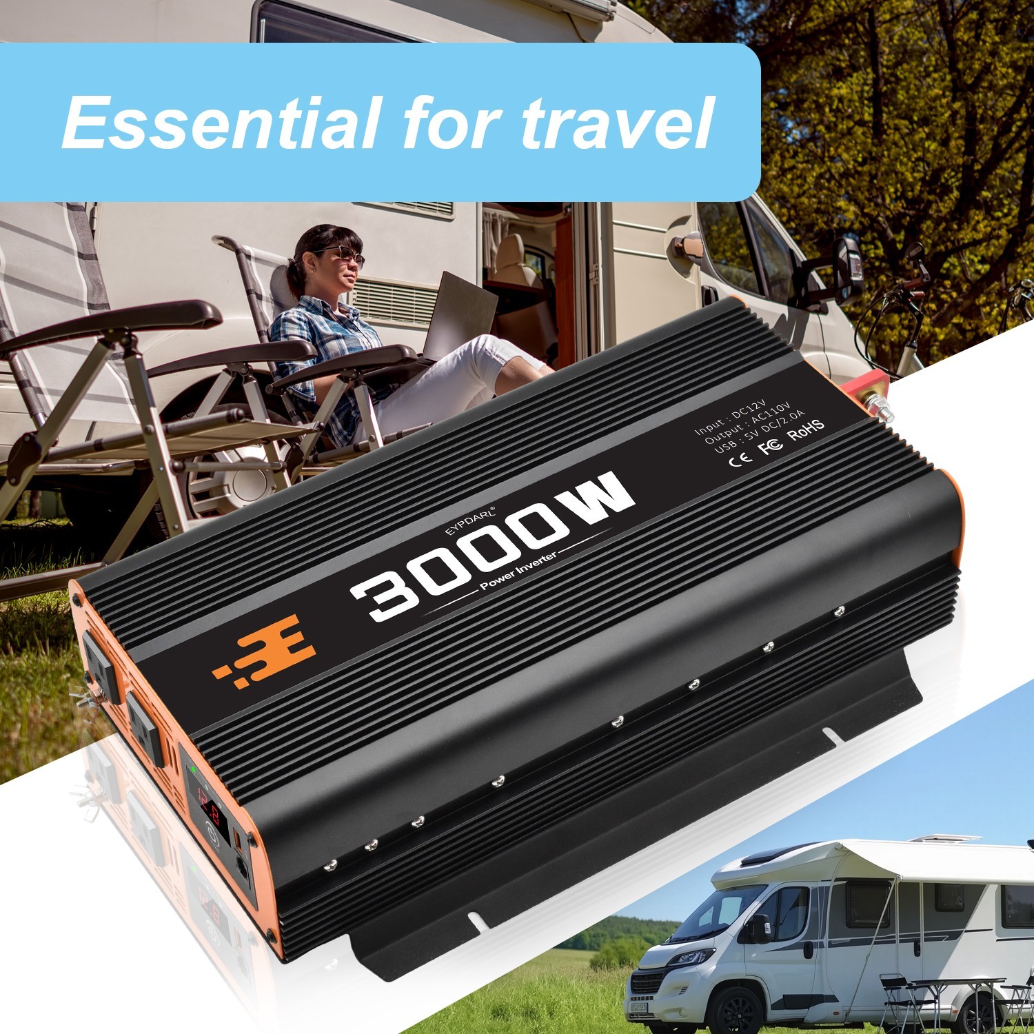 3000 watt car Power Inverter with Remote Controller, 12v dc to 110v ac inverter