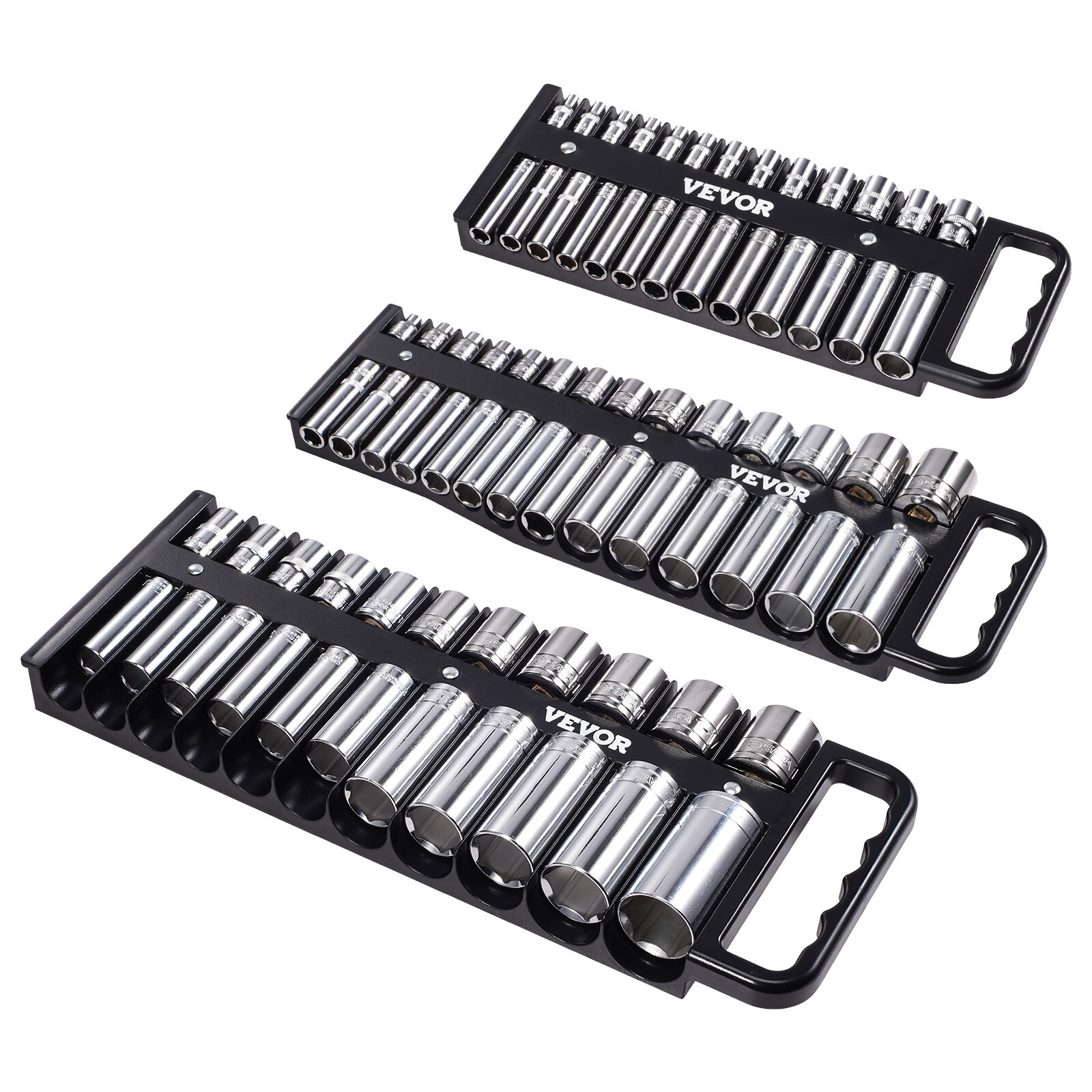 Portable Socket Organizer Set 3PCS 76-Clip Magnetic Socket Tray Metric/SAE