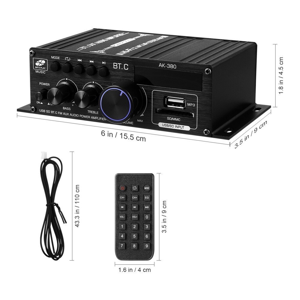 12V 800W Bluetooth HiFi Power Amplifier Mini Audio Digital Stereo FM AMP Remote