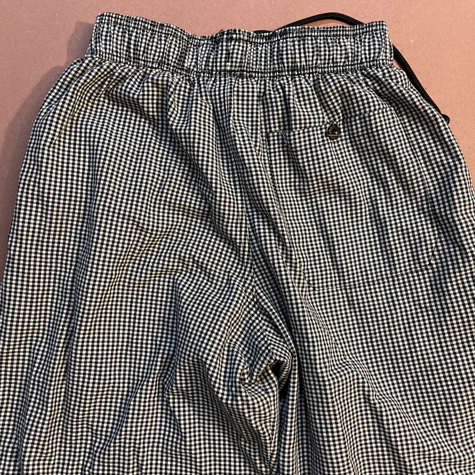 CHEF WORKS BLACK & WHITE CHECKERED DRAWSTRING PANTS SIZE SMALL