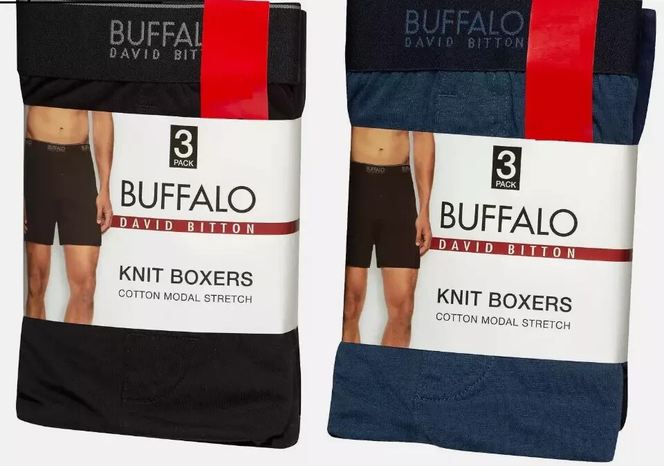NEW Buffalo David Bitton Men's Knit Boxers 3 Pack Black, Blue M, L, XL