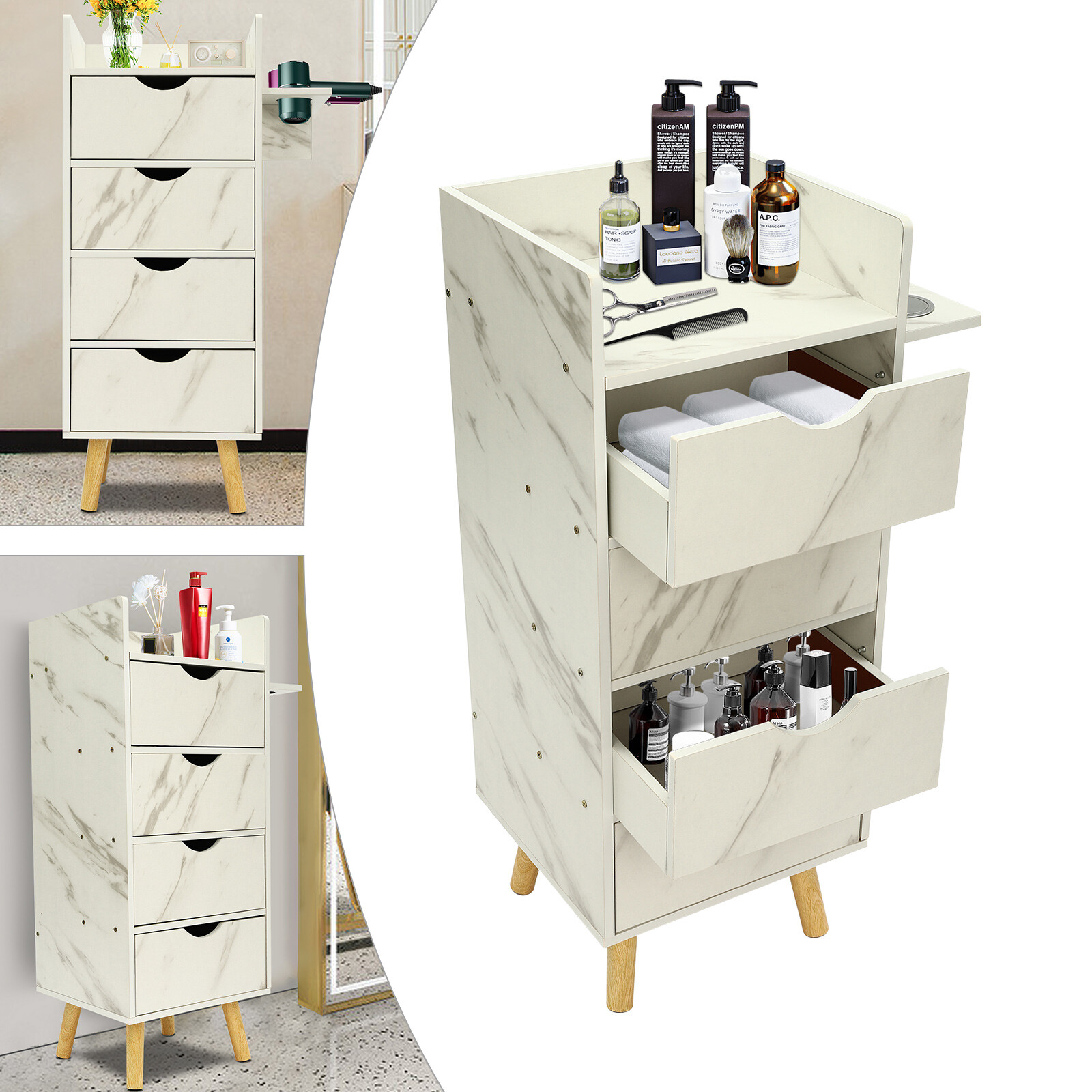 Salon Storage Cabinet Hair Styling Barber Station beauty shop Cabinet 4 Drawers