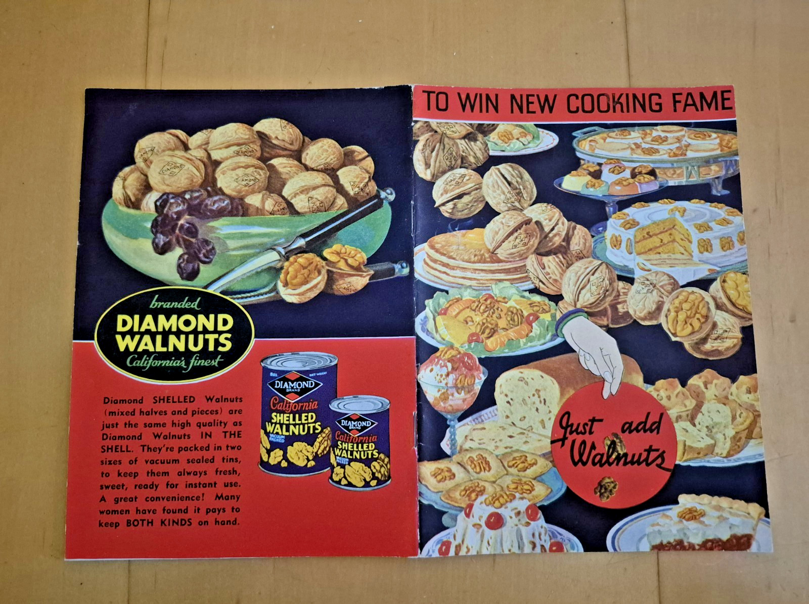 Vintage 1935 Diamond Walnuts TO WIN NEW COOKING FAME JUST ADD WALNUTS Booklet