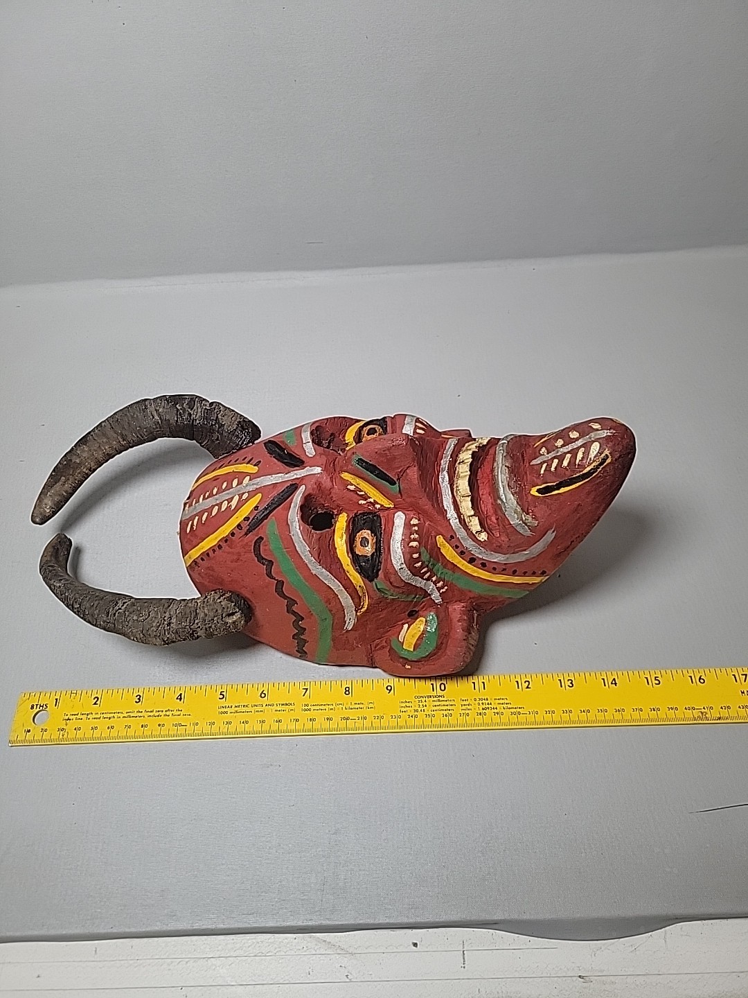 Vintage hand carved & painted wood devil mask Mexico?