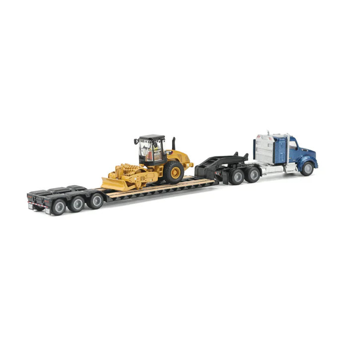 Caterpillar Kenworth T880 With Lowboy W/ Padfoot Roller 1:87 Scale Diecast 84424