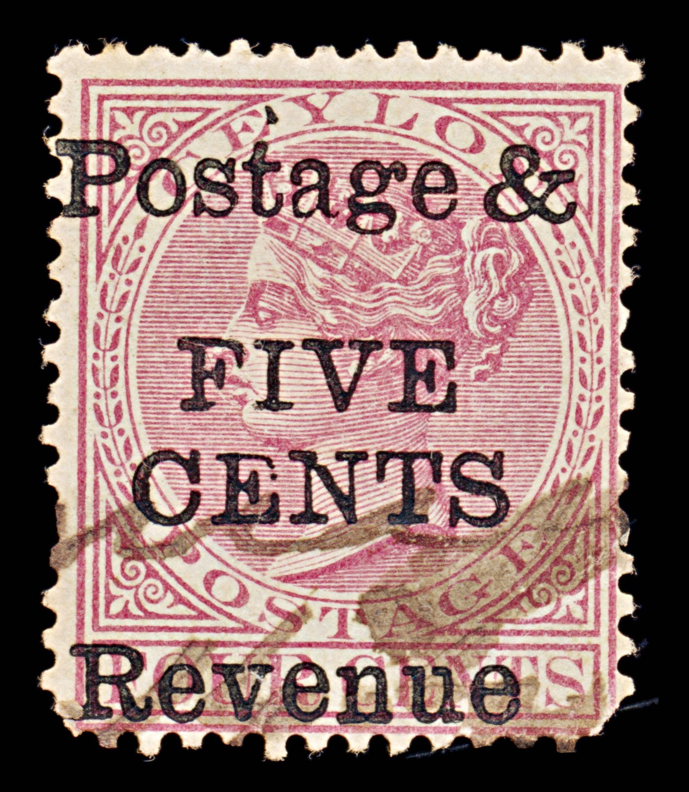 8116: Ceylon SG178 Overprint Flaw above "t" 1885 Sc#117 Mi65 Used