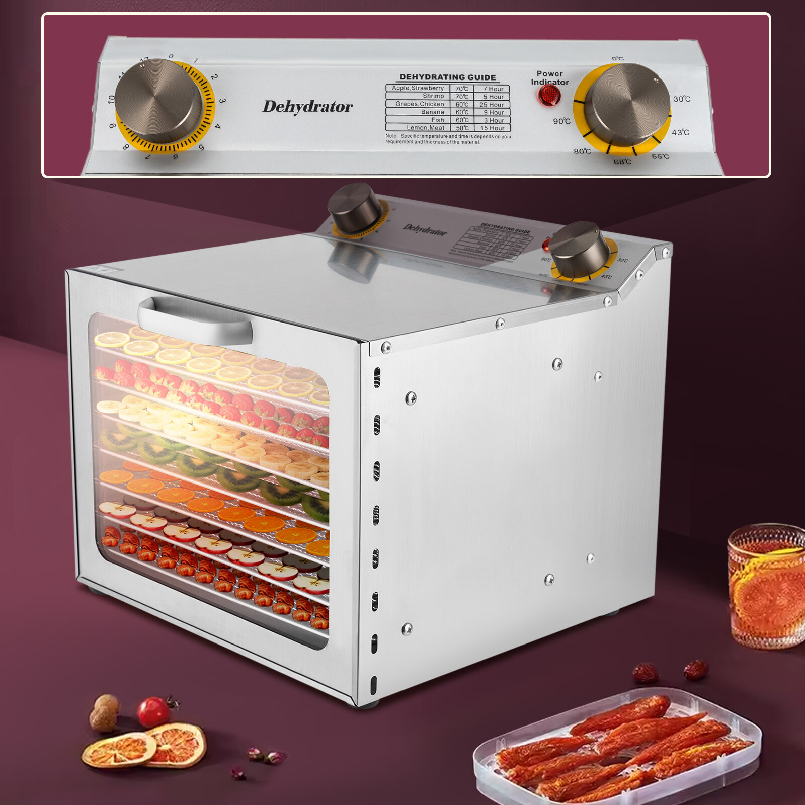 8 Trays Food Dehydrator Machine Stainless Steel Jerky Fruit Drying Food 400W NEW