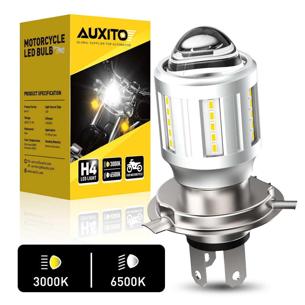 AUXITO Motorcycle H4 9003 LED Headlight High Low Beam 3000K 6500K Bulb Projector