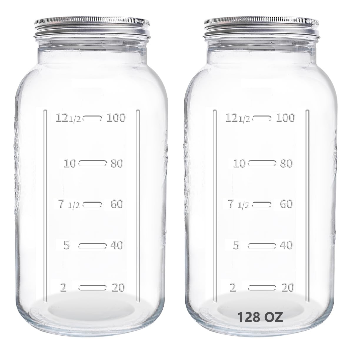 128oz Mason Jars 2 Pack - 1 Gallon Wide Mouth Glass Jars with Airtight Lids