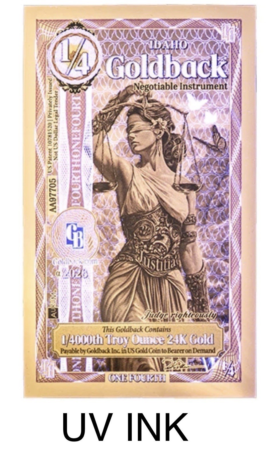 PREORDER IDAHO 1/4 Goldback 1/4000 Oz Fine Gold .999