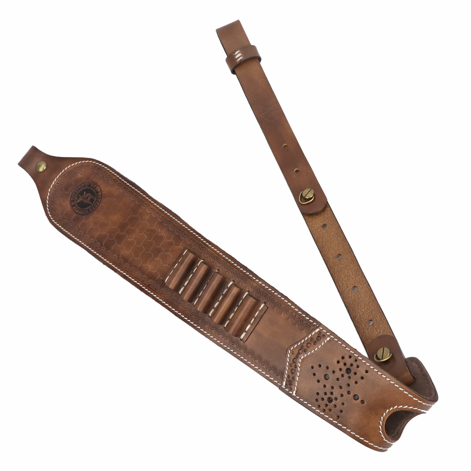 TOURBON 2 Points Genuine Leather Gun Sling Rifle Ammo Carry Strap Rest Hole