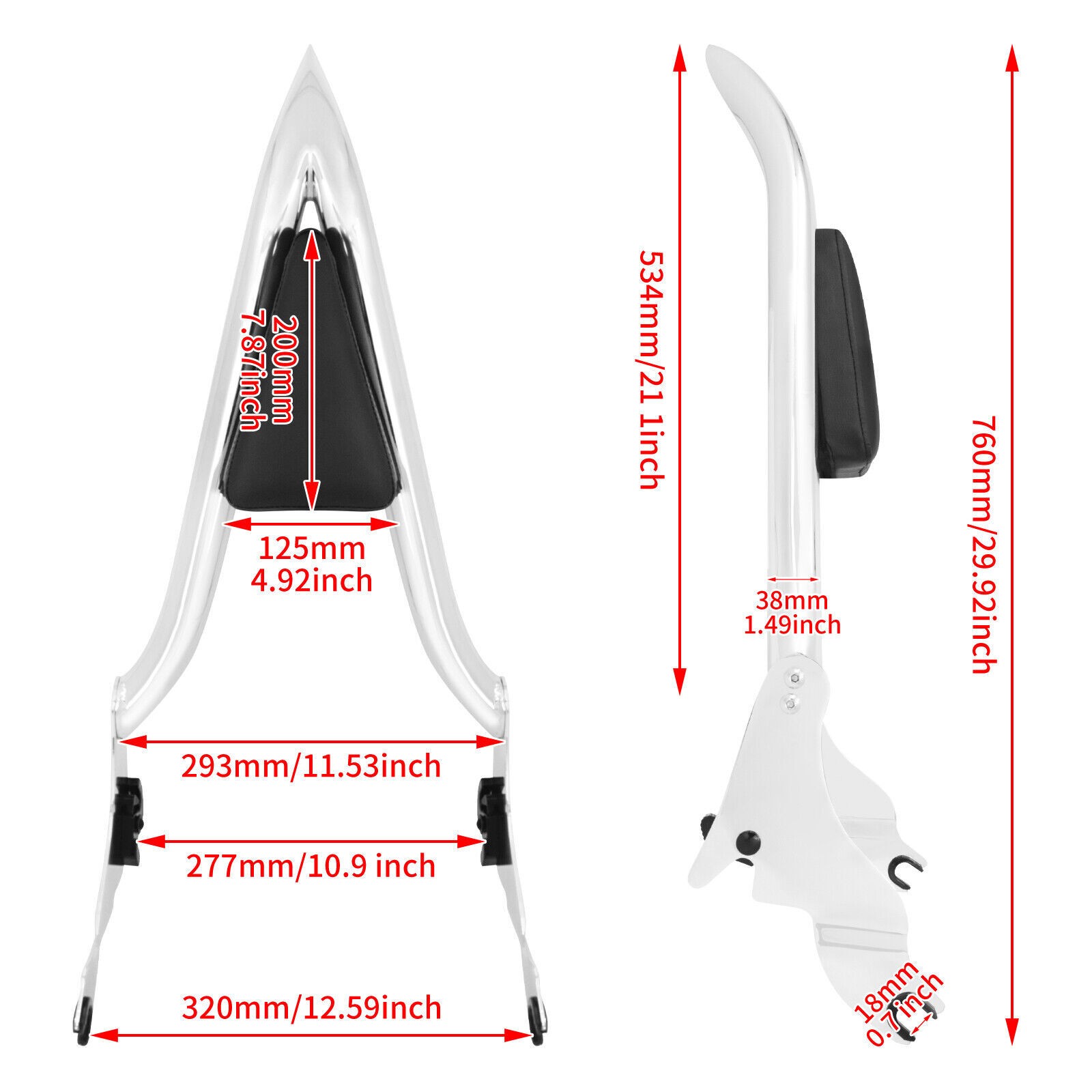 22" Backrest Chrome Sissy Bar For Harley Road Glide Street Touring FLHR 09-25