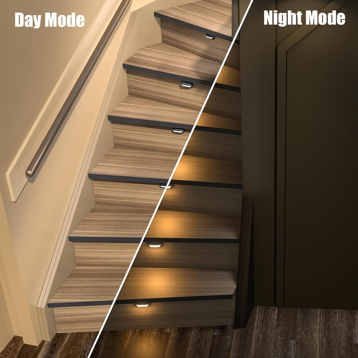 16-Step Motion Sensor Stair Lights - Dimmable 3000K LED Kit w/Day/Night Mode