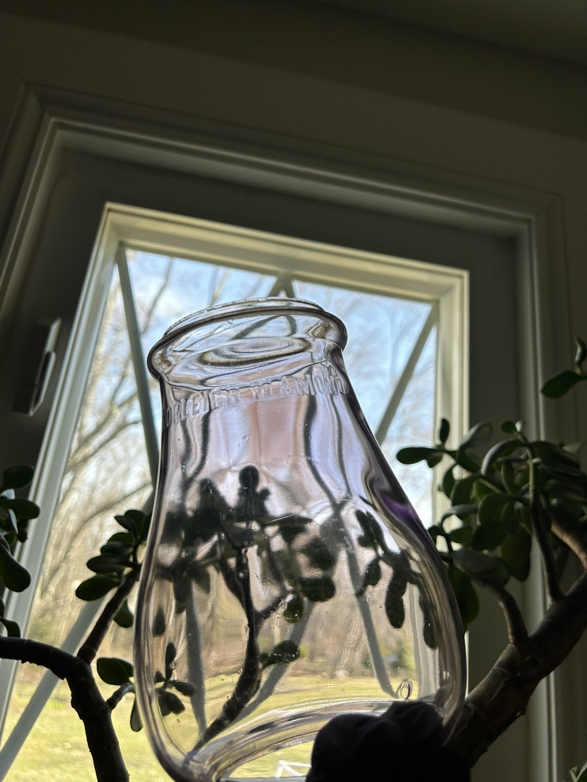 Rare Amethyst Toned Clear Embossed Norleigh Diamond 6.5” tubular lantern Globe