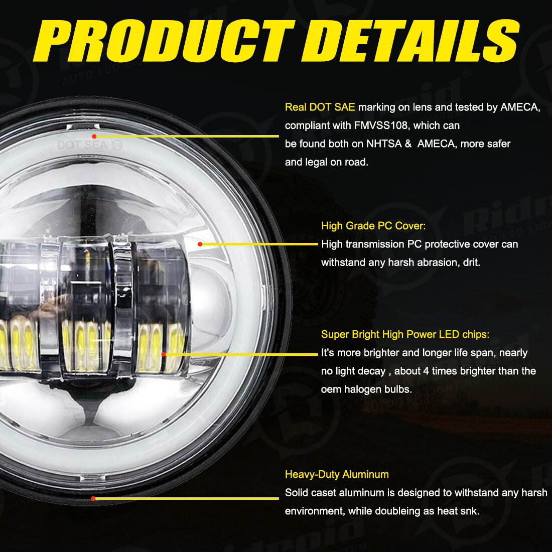 7" LED Headlight Halo + Passing Lamps For Harley Heritage Softail Classic FLSTC