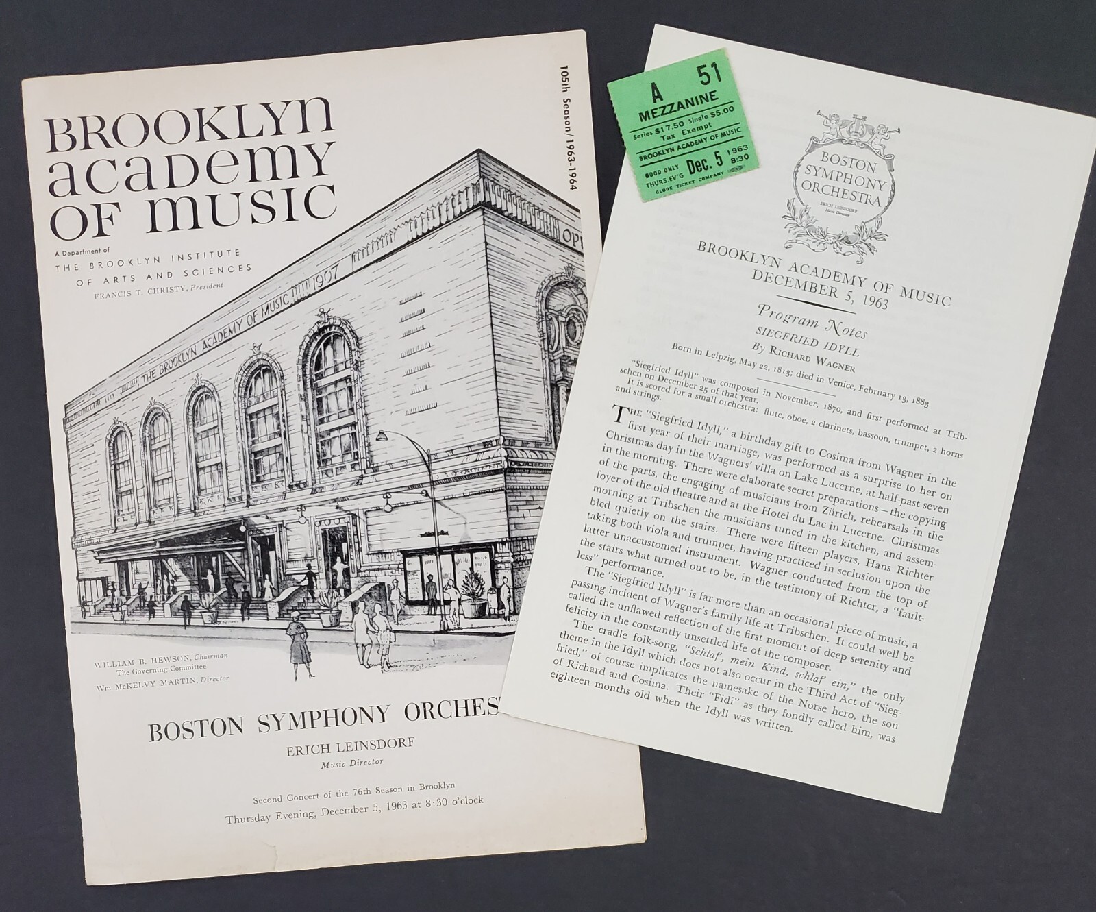 1963 Brooklyn NY Academy Music Boston Symphony Orchestra Vintage Program Lot