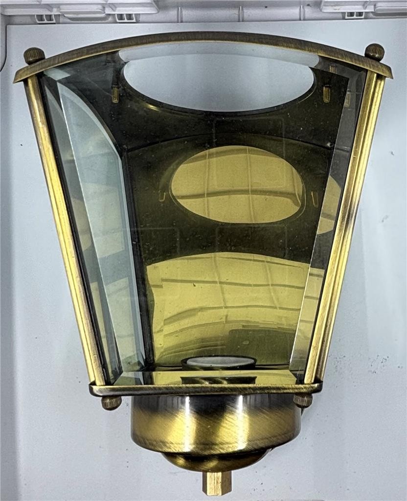 VINTAGE 21.5" BRASS BEVEL GLASS CARRIAGE LANTERN WALL MOUNT EXTERIOR PORCH LIGHT