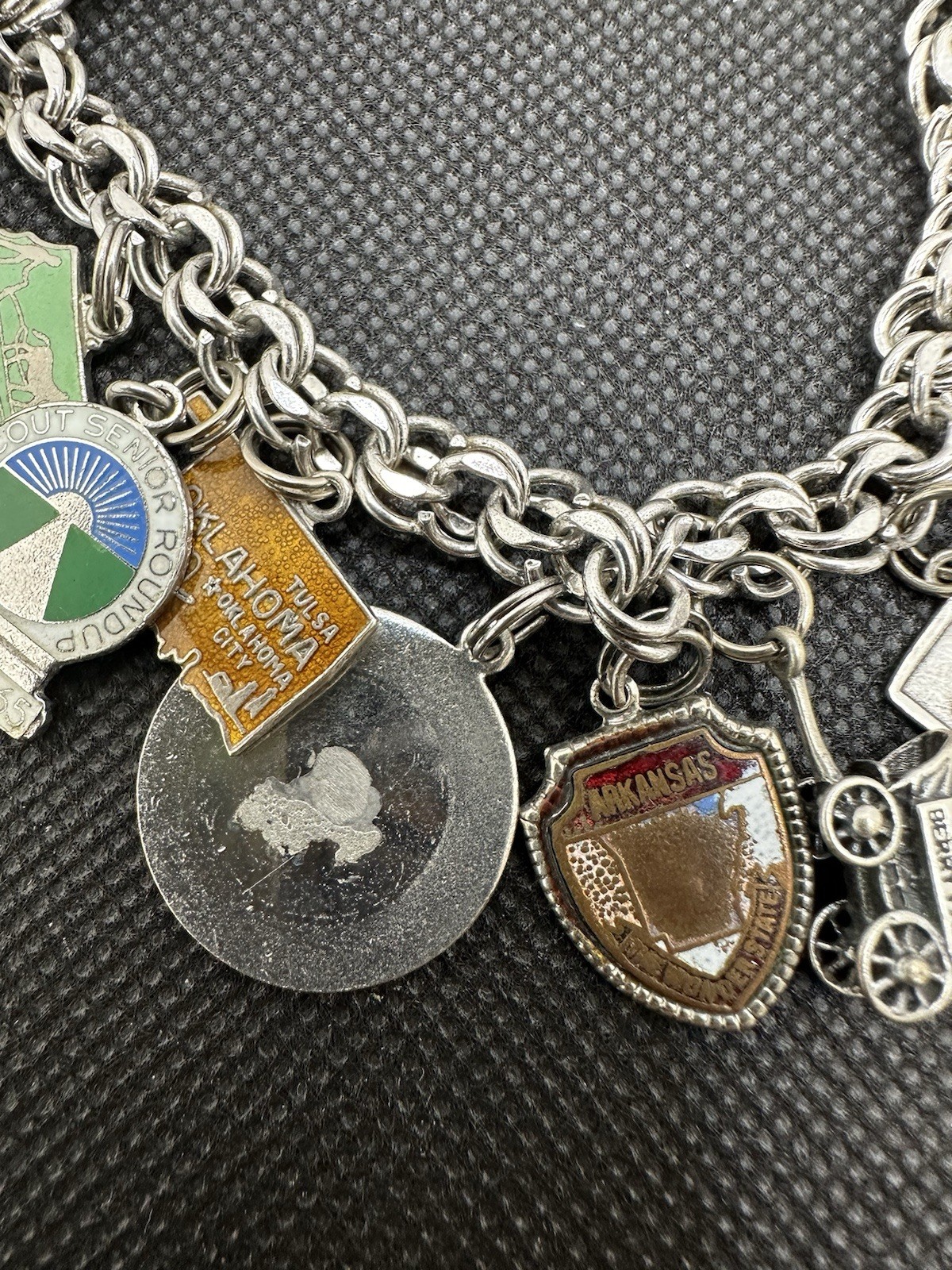 Vintage Sterling Silver Charm Bracelet Longhorns Wagon States 1960’s