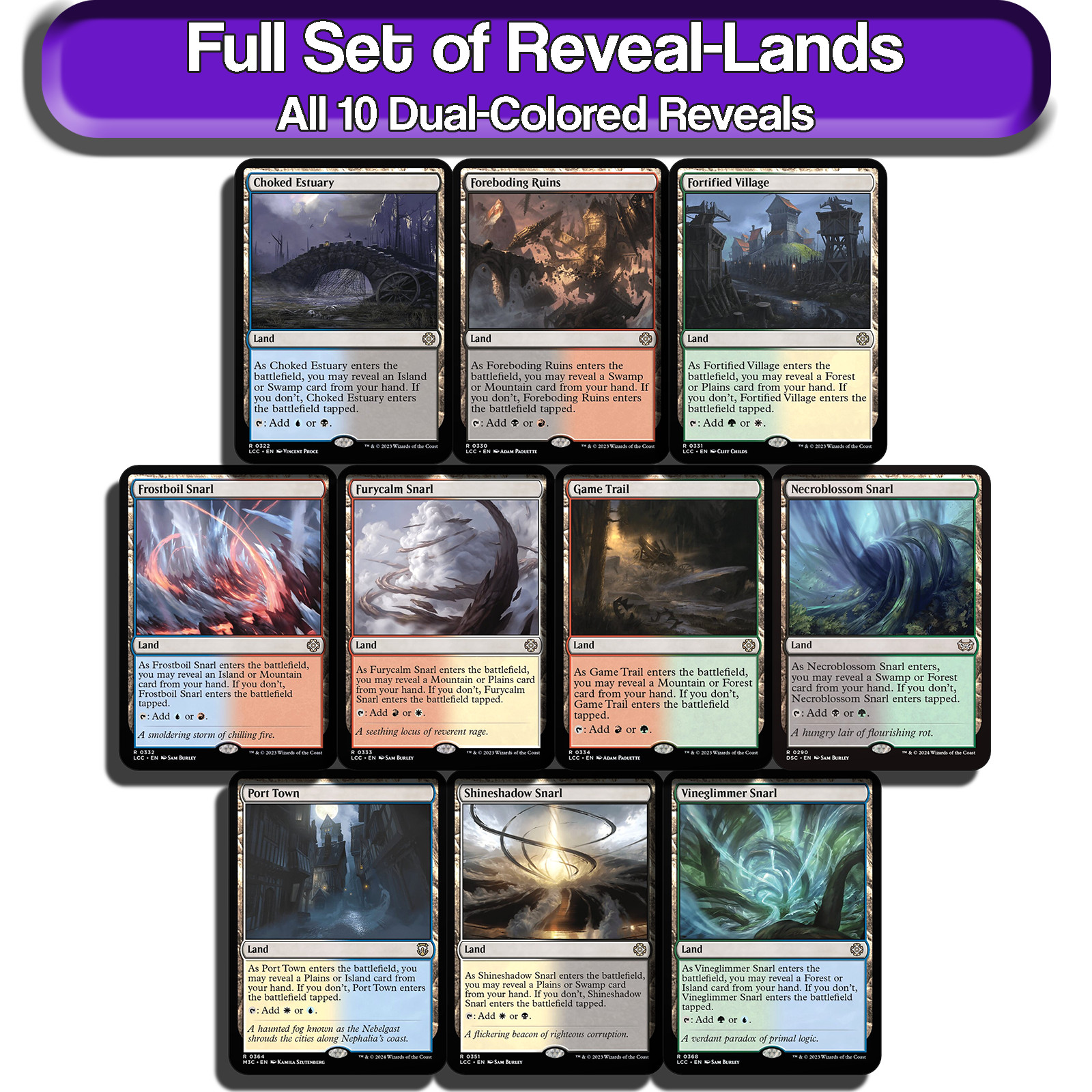 Reveal Lands MTG Dual Lands Full Set All 10 Rare Magic Commander EDH Mana Lot NM