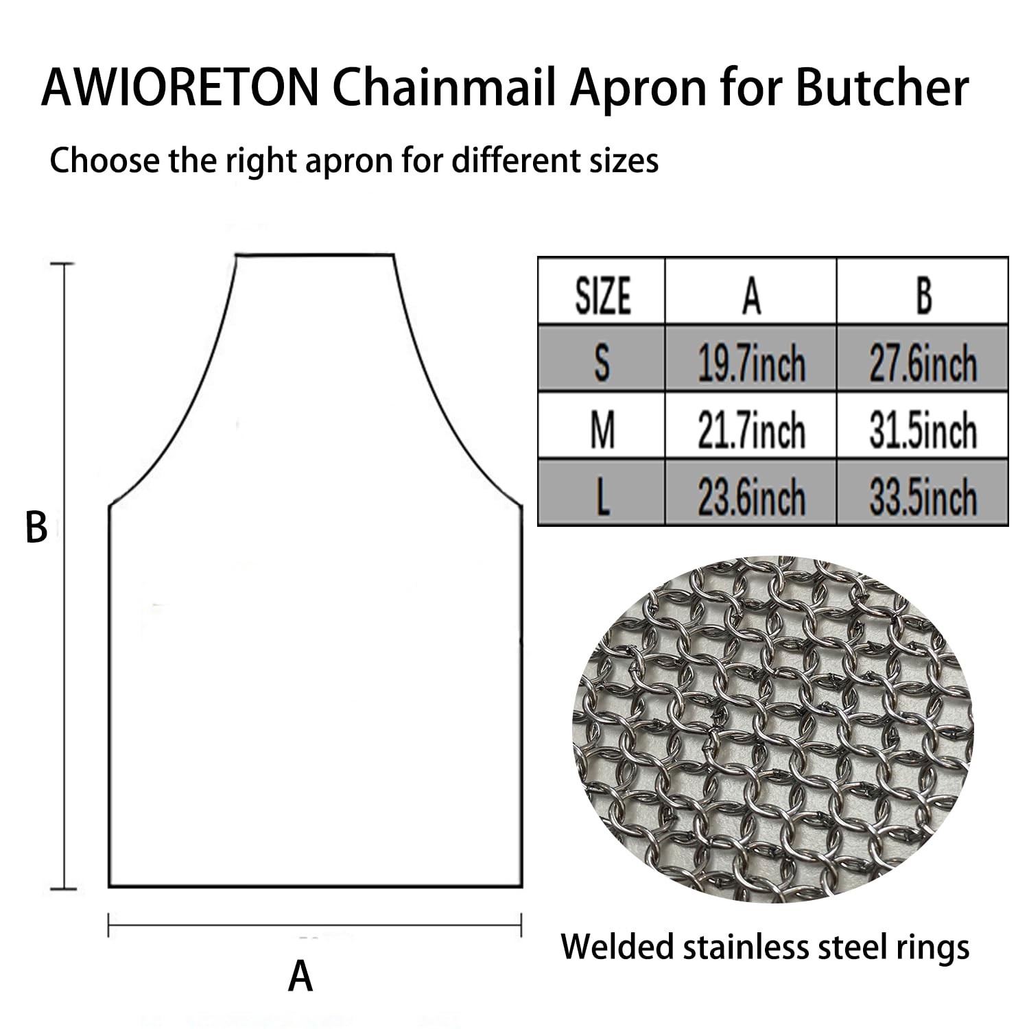 Chainmail Apron for Butcher, Cut Resistant Apron for Meat Cutting, Food Grade...