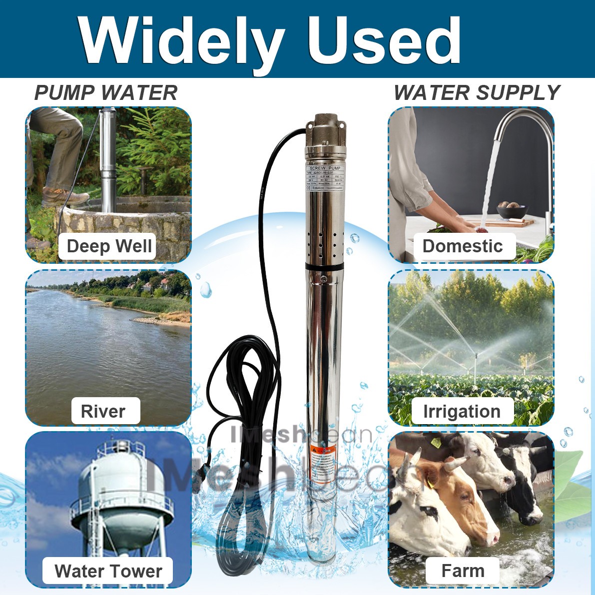 2" OD 1/2HP Deep Well Submersible Pump 164ft Hmax 230V 4.4GPM 33ft Cord