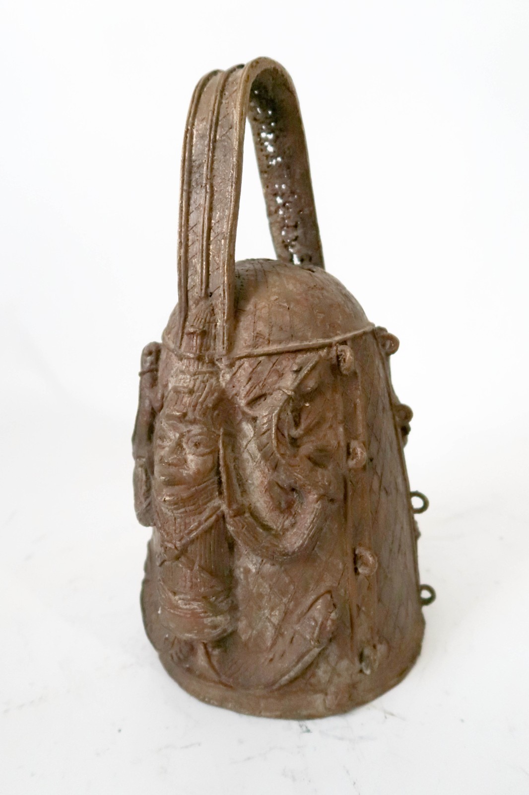 Vintage BENIN Bronze 11" Altar Bell Sculpture African Art Nigeria