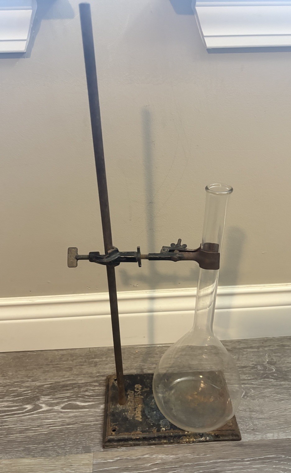 Antique Laboratory Beaker w/ Cast Iron Chicago Apparatus Stand