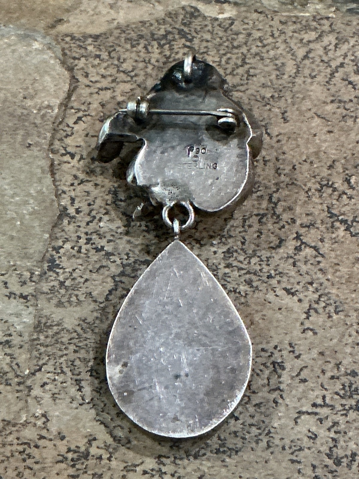 Carol Felley Sterling Silver 3D Bear w Stone Teardrop Pendant/Pin Unique Beauty