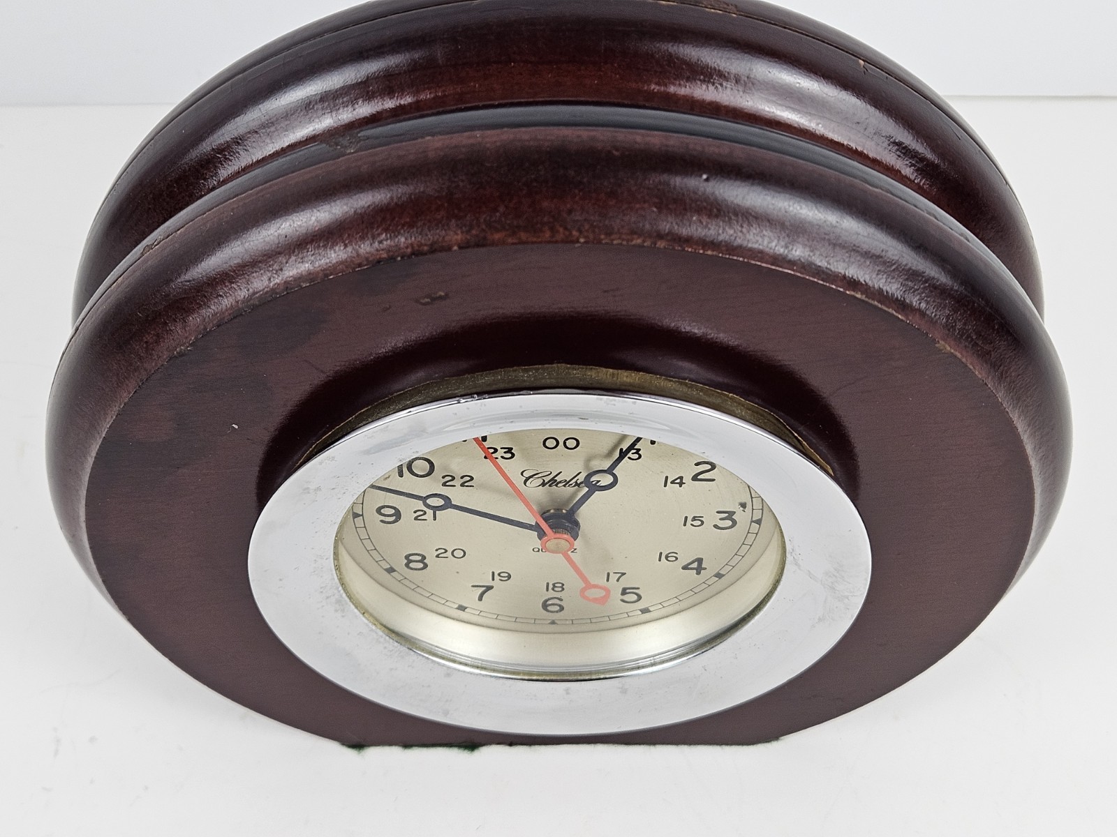 Vintage Working CHELSEA Clock Co. Nautical Ship Mantel Clock with Wood Case