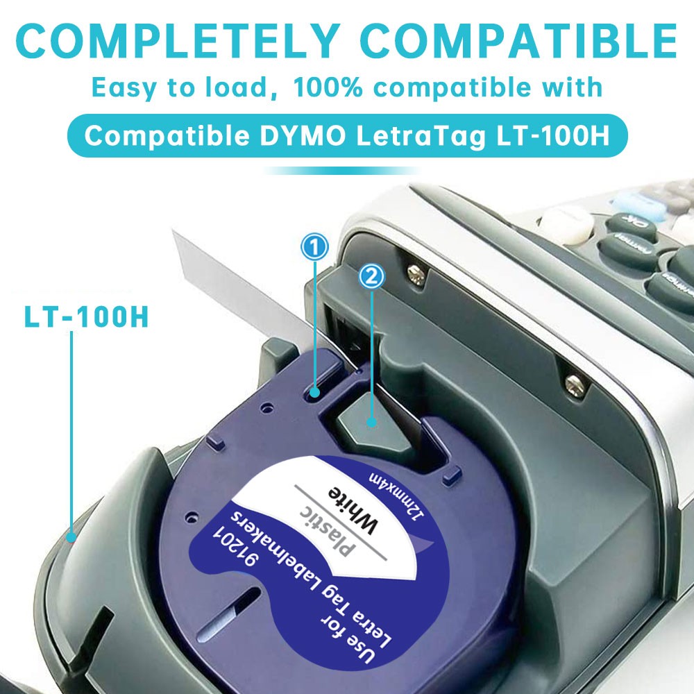 7PK Dymo Letratag Refill 91331 91330 White Plastic Label Tape 12mm LT-100H 1/2"