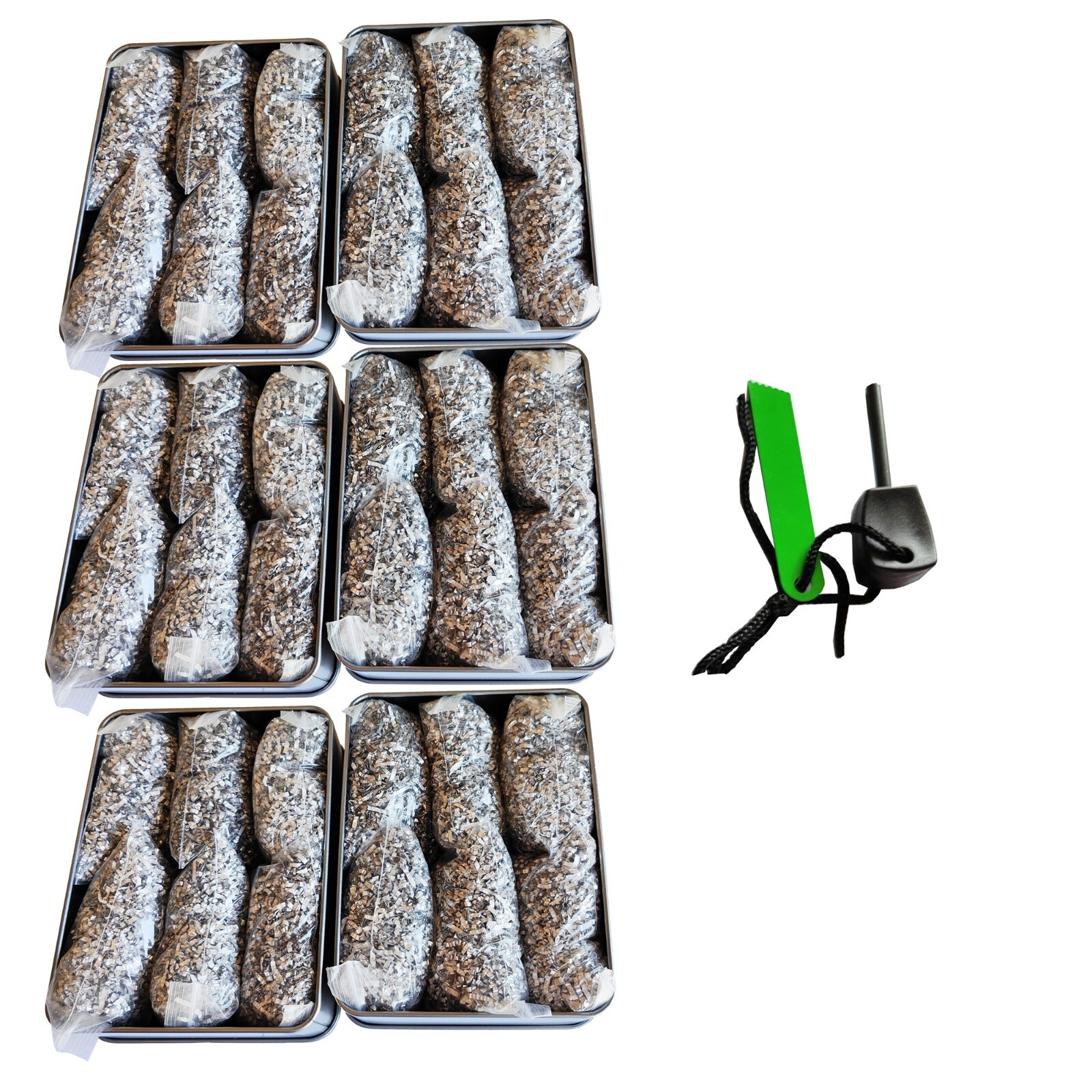 Emergency Fire Starter 6bag Magnesium FREE Ferro Rod Tin Can for camping hiking