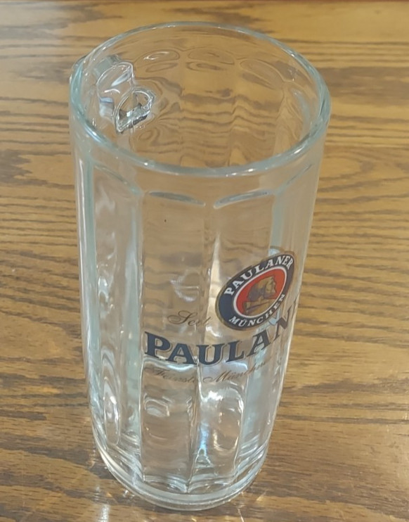 PAULANER Munchen, Germany LARGE & HEAVY 1 LITER Glass Beer Mug German Stein