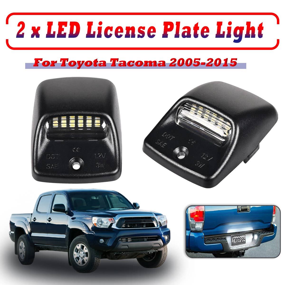 LED Tag License Plate Light Bulbs Assembly Kit White For Toyota Tacoma 2005-2015