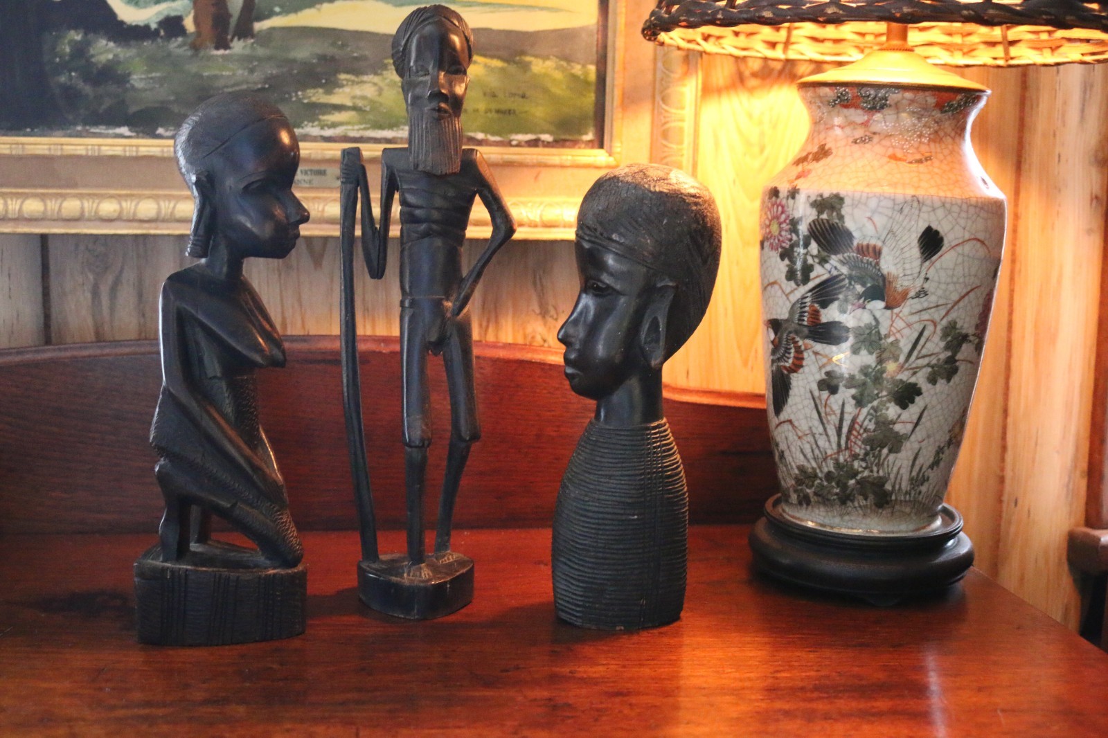 3 Mid Century African Figures, carved Exotic Ebony ,