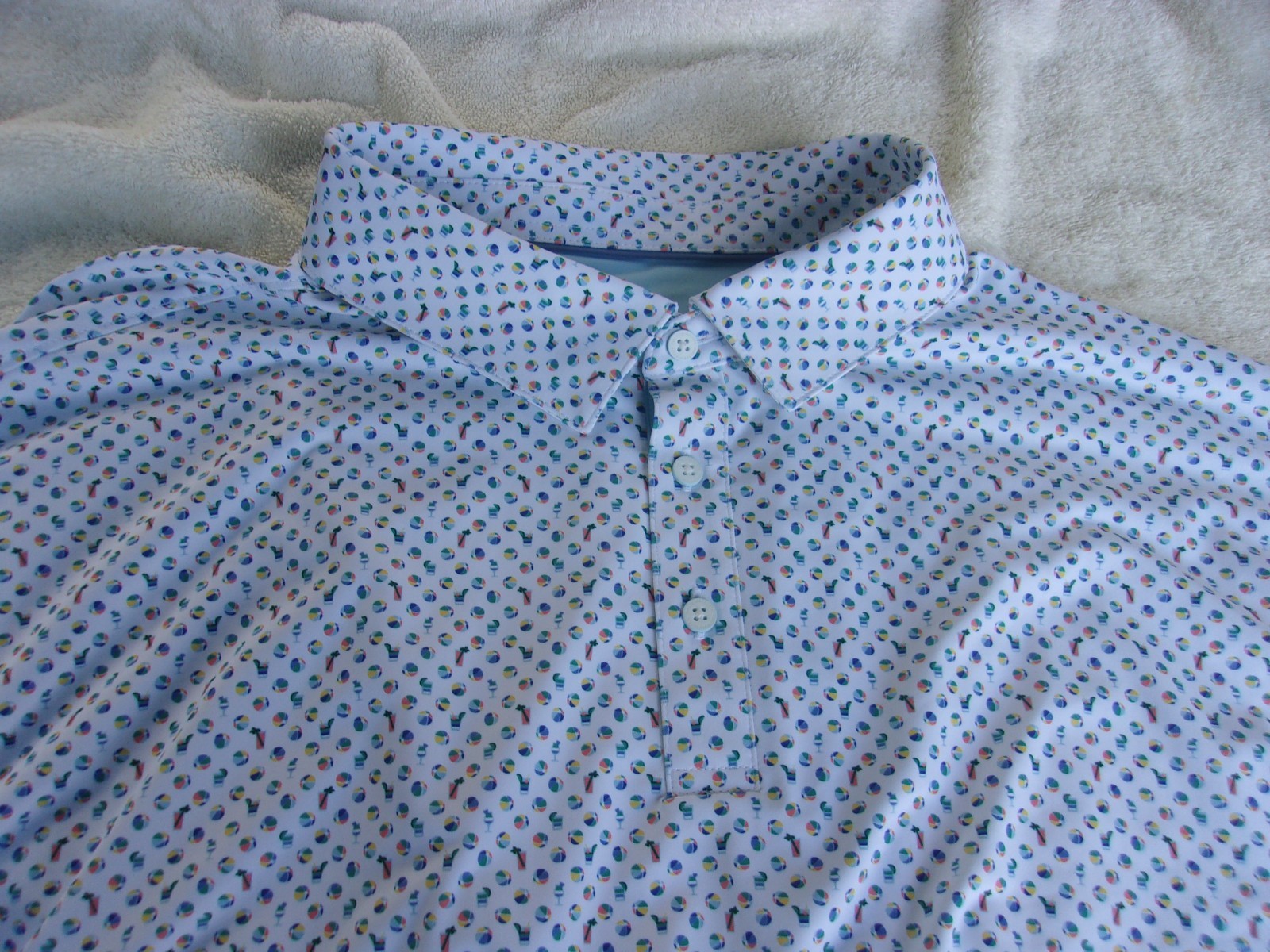 NWT Walter Hagen golf polo, men's XLT, 2XLT, white, beachballs print, $70