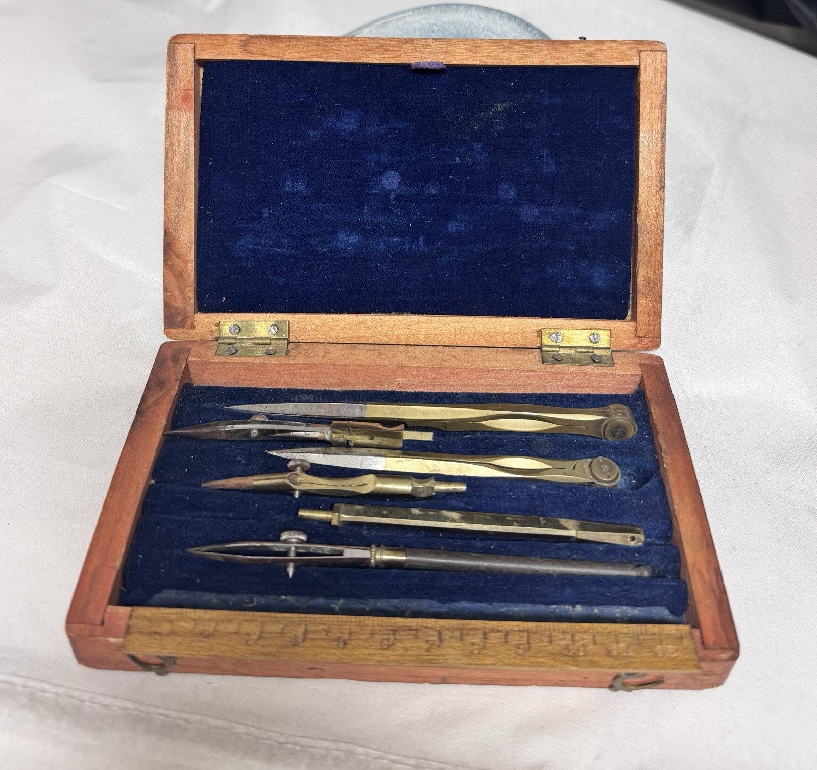 Antique late 1800s Drafting Set in Refinished Wooden Box.