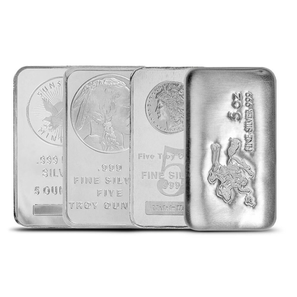 5 oz Silver Bar (Varied Condition, Any Mint) Random Brand