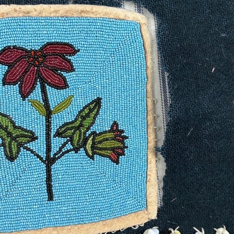 Antique Native American Wool Vest w Old Beaded Detail Cloth Lining Conch Shells